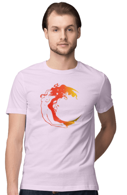 Men`s t-shirt with prints Moon girl. Cosmic, girl, moon, space, stars. 2070702