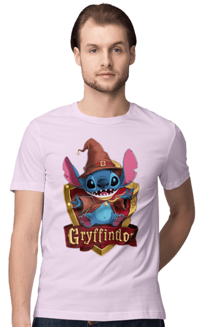 Футболка мужская с принтом Стич Гриффиндор. Gryffindor, harry potter, hogwarts, stich, гарри поттер, гриффиндор, стич, факультет, франшиза, хогвартс. 2070702