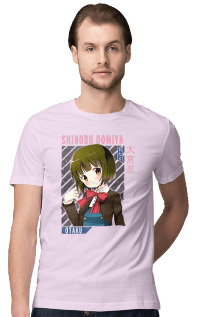 Men's t-shirt with prints Kiniro Mosaic Shinobu Omiya. Anime, gold mosaic, kiniro mosaic, kinmoza, manga, shinobu, shinobu omiya. 2070702