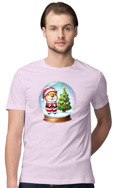 Men's t-shirt with prints Christmas Capybara with a Tree. Animal, capybara, christmas, christmas capybara, christmas tree, gift, holiday, new year, new year`s gift, santa. 2070702