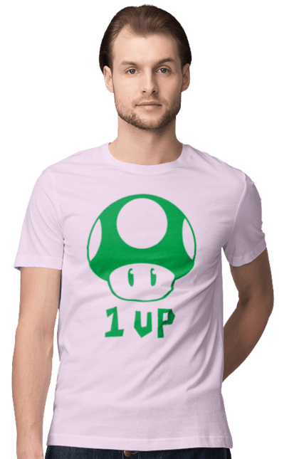 Футболка мужская с принтом 1UP Марио. Mario bros, nintendo, игра, марио, персонаж. 2070702