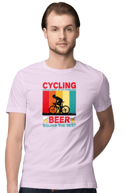 Футболка чоловіча з принтом "Cycling Beer". Алкоголь, брутальні, велосипед, веселі, для спортсменів, літні, пиво, спорт, чоловічі. 2070702