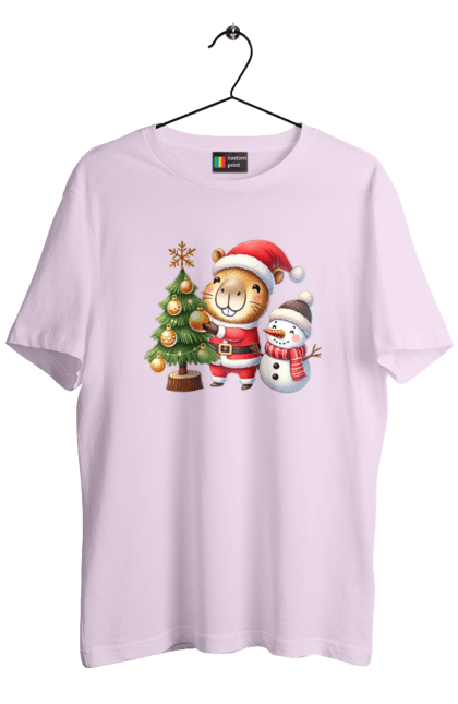 Men's t-shirt with prints Christmas Capybara with a Tree. Animal, capybara, christmas, christmas capybara, christmas tree, gift, holiday, new year, new year`s gift, santa. 2070702