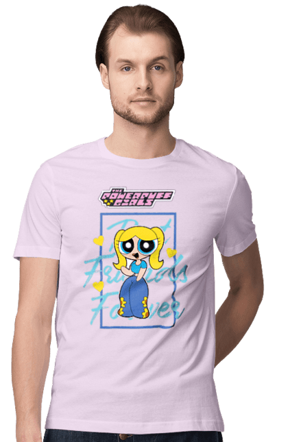 Men's t-shirt with prints Powerpuff Girls Bubbles. Animated series, bubbles, cartoon network, cool girls, powerpuff girls. 2070702