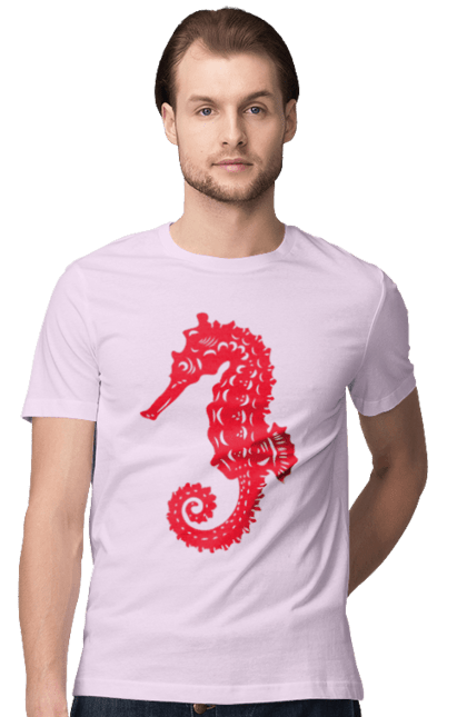 Футболка чоловіча з принтом "Морський коник". Відпочинок, квіти, літні канікули, літо, море, морський коник, морські жителі. 2070702