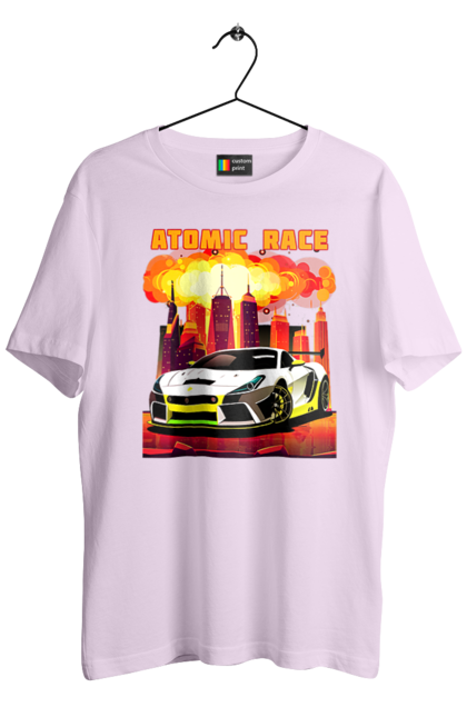 Футболка чоловіча з принтом "Атомна гонка". Авто, автомобіль, атомні перегони, гонки, гоночні машини, спортивна машина, спорткар. 2070702