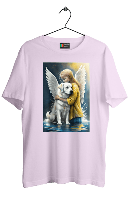 Футболка чоловіча з принтом "Дівчинка та собака ангел [память загиблим тваринам]". Дівчинка та собака, крим, нова каховка, память загиблим тваринам, собака ангел, україна, херсон. 2070702