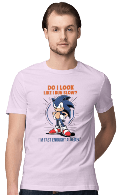 Men's t-shirt with prints Sonic the Hedgehog. Comic, hedgehog, mascot, multisterial, sega, sonic, sonic the hedgehog, video game. 2070702