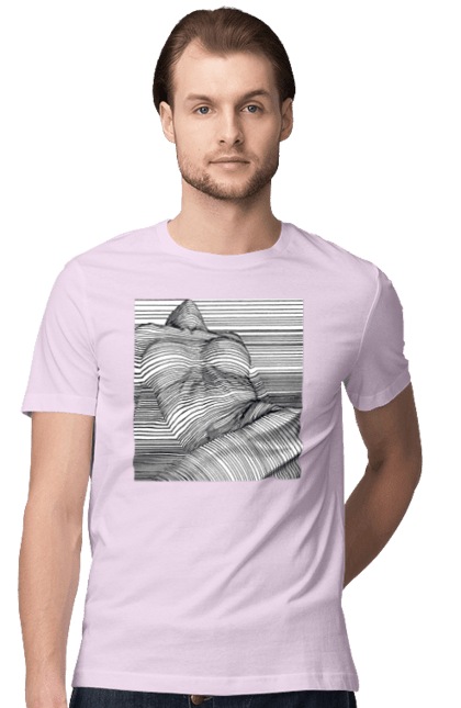 Футболка чоловіча з принтом "Дівчина В Смужку". Гола, сиськи. 2070702