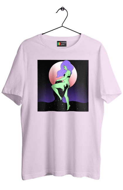 Футболка чоловіча з принтом "Зелена Дівчина І Місяць". Інопланетянка, місяць. 2070702