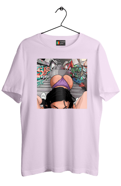 Футболка чоловіча з принтом "Дівчина На Колінах Перед Хлопчиною". Гола, жопа, на колінах, смоктати. 2070702