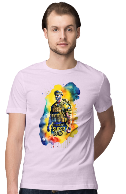 Футболка чоловіча з принтом "Супер тато ЗСУ". День батька, день тата, зсу, люблю тата, супер, супер тато, супер тато зсу, тато, тато зсу, україна. 2070702