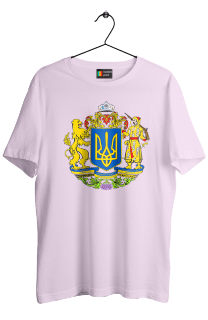 Футболка чоловіча з принтом "Герб України". Герб, герб україни, козак, лев, лев і козак, україна. 2070702