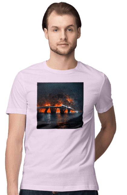 Футболка чоловіча з принтом "Кримський мост горить". Армія росії, армія україни, годить, зсу, крим, мост, удар, удар зсу. 2070702