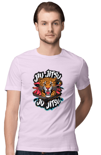 Men's t-shirt with prints Jujutsu. Animal, japan, jiu jitsu, jujutsu, leopard, martial arts, ninja, samurai, sport. 2070702