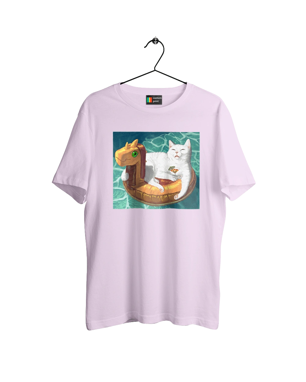 Білий кіт у плавальному колі, на відпочинку