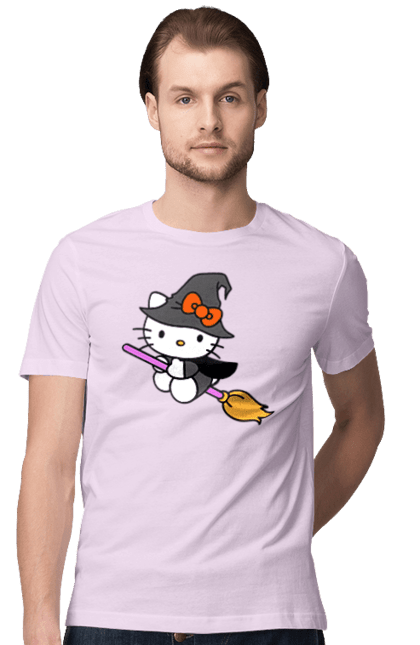 Men's t-shirt with prints Hello Kitty Halloween. Brand, cat, character, halloween, hello kitty, kitten, kitty, witch. 2070702