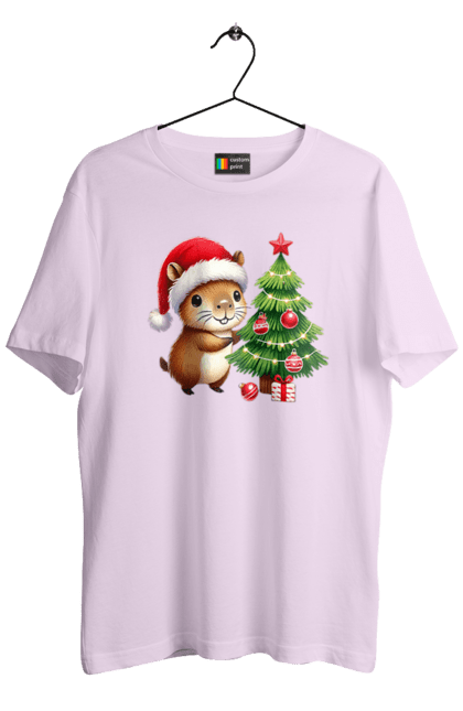 Men's t-shirt with prints Christmas Capybara with a Tree. Animal, capybara, christmas, christmas capybara, christmas tree, gift, holiday, new year, new year`s gift, santa. 2070702