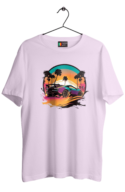 Футболка чоловіча з принтом "Ламборджині Сінтвейв". Авто, автомобіль, ламба, ламборджині, машини, сінтвейв. 2070702