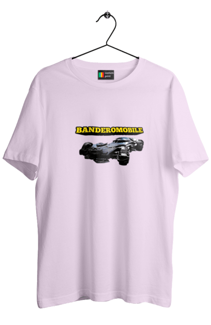 Футболка чоловіча з принтом "Бандеромобіль". Бандера, бандеромобіль, бетмобіль, військова техніка, зсу, супер автомобіль. 2070702