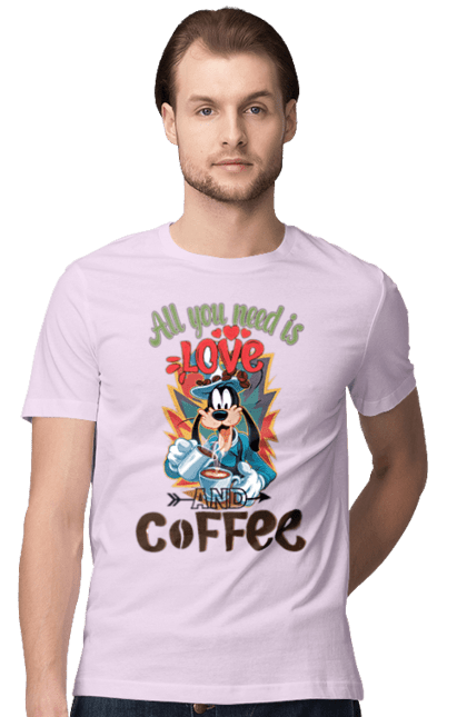 Men's t-shirt with prints Goofy Coffee. Animated series, cartoon, coffee, cup, disney, dog, goofy. 2070702