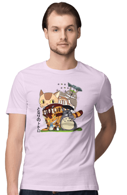 Men's t-shirt with prints Totoro. Adventures, anime, comedy drama, fantasy, film, my neighbor totoro, tv series. 2070702