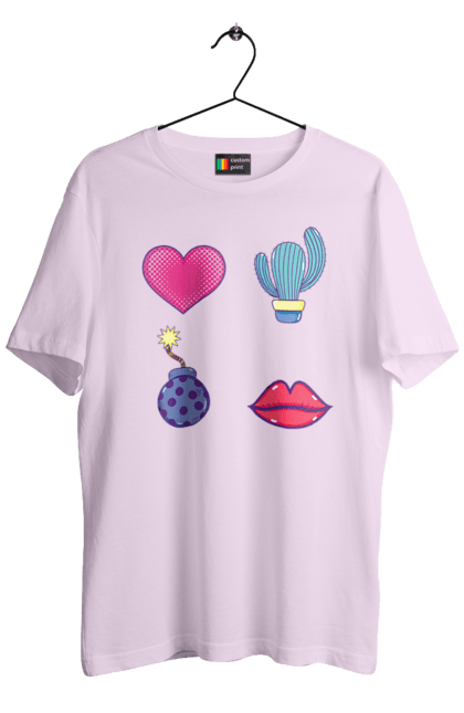 Футболка чоловіча з принтом "Серце, Кактус, Бомба, Губи". Бомба, губи, кактус, серце. 2070702