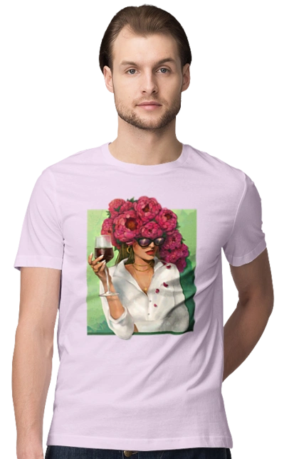 Девушка с пионами и бокалом