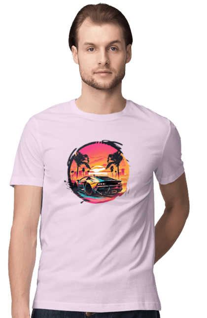 Футболка чоловіча з принтом "Ламборджині Ретровейв". Авто, автомобиль, ламба, ламборджині, машина, машини, ретровейв. 2070702