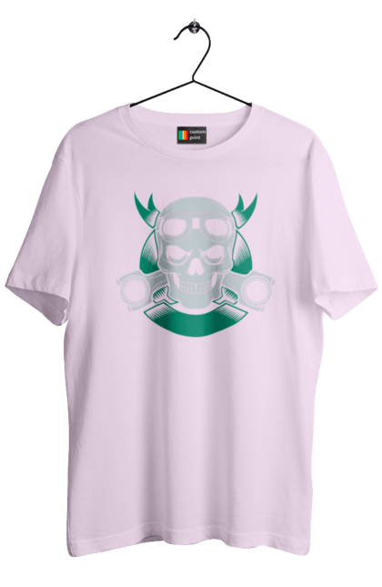 Футболка чоловіча з принтом "череп мотолюбитель". Байк, мото, окуляри, череп. 2070702