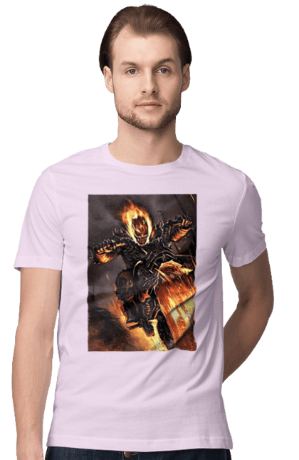 Men`s t-shirt with prints Hell Racer. Chopper, fire, hell racer, motorcycle, skeleton. 2070702