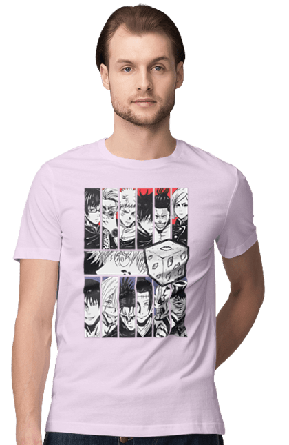 Men's t-shirt with prints Jujutsu Kaisen. Anime, dark fantasy, gojo, jujutsu kaisen, magic battle, manga, mystic. 2070702