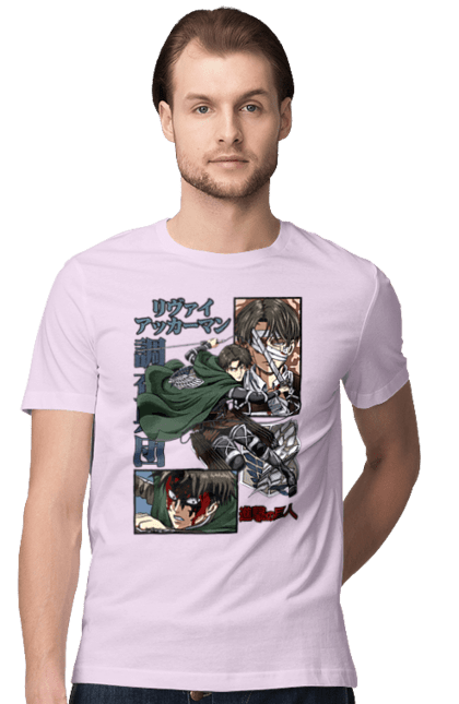 Men's t-shirt with prints Attack on Titan Levi. Ackerman, anime, attack on titan, levi, manga, shingeki no kyojin, survey corps. 2070702