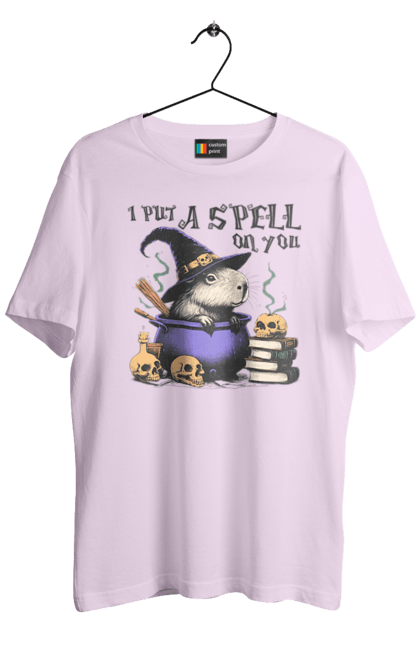 Men's t-shirt with prints Capybara Halloween. Animal, capybara, ghost, halloween, holiday, moon, pumpkin, rodent, witch. 2070702