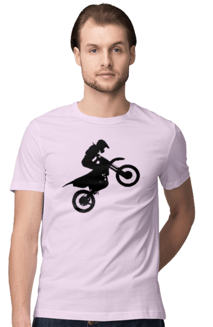 Футболка чоловіча з принтом "Силует Мотоцикліста". Мотоцикл, мотоцикліст, шолом. 2070702