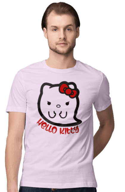 Футболка чоловіча з принтом "Хелло Кітті Хелловін". Ghost, halloween, hello kitty, бренд, кіт, кошеня, персонаж, привид, хелло кітті, хелловін. 2070702