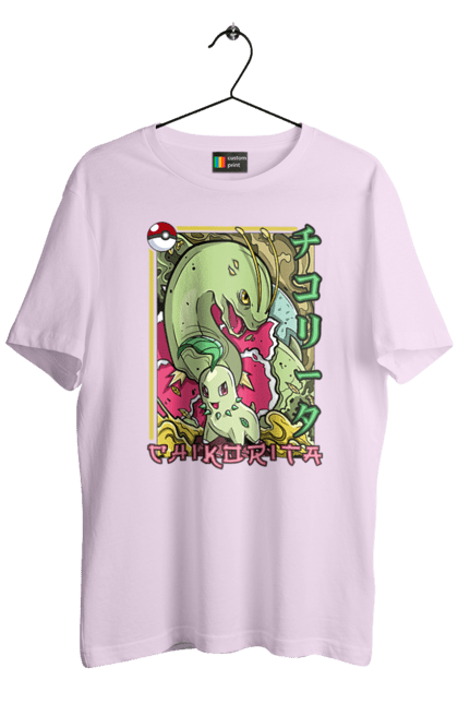 Men's t-shirt with prints Pokemon Chikorita. Anime, chikorita, games, nintendo, pokemon, pokemon go. 2070702