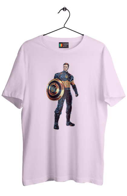 Men`s t-shirt with prints Captain Ukraine Zelensky art. Captain america, captain of ukraine, ukraine, volodymyr zelenskyi, zelenskyi. 2070702