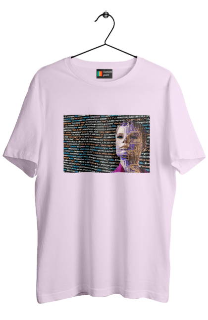 Футболка чоловіча з принтом "Штучний Розум". Айті, айтішник, гик, жінка, знання, інженер, інтелект, кібер, кібернетика, кіборг, код, комп, комп`ютерник, кристал, машинне навчання, мікросхема, мозок, портрет, програміст, професіонал, професія, розробник, розум, світиться, світло, хакер, чіп, штучний інтелект, штучний розум. 2070702