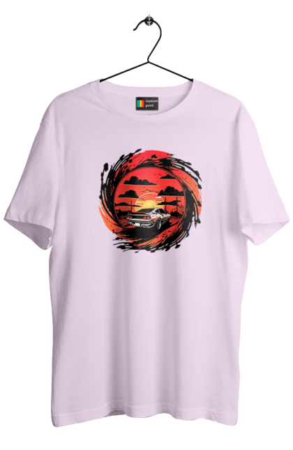 Футболка чоловіча з принтом "Феррарі на заході сонця". Авто, автомобіль, машини, феррарі. 2070702