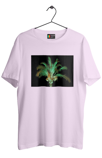 Футболка чоловіча з принтом "Фінікова Пальма Вночі". Берег, відпочинок, відпустка, зелений, море, ніч, оазис, океан, острів, пальма, південь, подорож, пригоди, тропіки, фінікова, чорне. 2070702