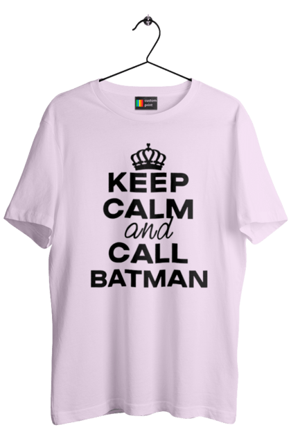Футболка чоловіча з принтом "Keep Calm and Call Batman чорна". Бетмен, з написами, зберігай спокій, меми, популярні, прикольні. 2070702