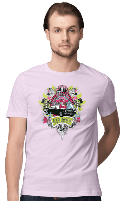 Футболка чоловіча з принтом "Автомобільне Шоу, Літо". Автомобіль, гроші, карти, пальма, шоу. 2070702