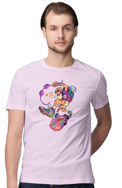 Men`s t-shirt with prints Grandfather on the wave. Age, be young, chase, cool grandfather, drive, fire, grandfather and skate, play, sport, youth at heart. 2070702