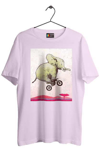Men`s t-shirt with prints Elephant On A Motorcycle. Elephant, flight, motorcycle. 2070702