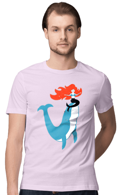 Футболка чоловіча з принтом "Русалка І Кит". Кит, море, русалка. 2070702