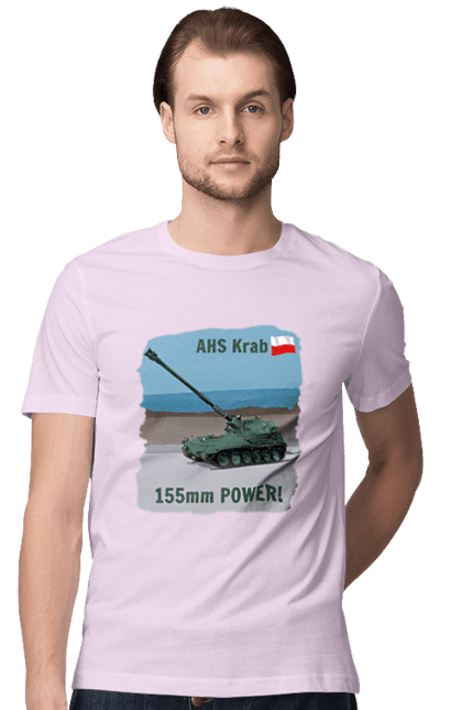 Футболка чоловіча з принтом "155mm Power! САУ Krab оливковий". Ahs krab, артилерія, гаубиця, краб, польща, сау. 2070702