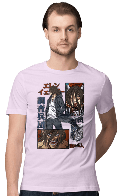 Men's t-shirt with prints Attack on Titan Eren. Action film, anime, attack on titan, dark fantasy, drama, eren, eren jaeger, manga, post-apocalyptic. 2070702