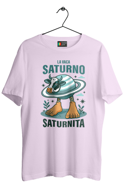 Футболка чоловіча з принтом "Lavaca Saturno Saturnita". Брейнрот, італійська гнилизна мозку, італійський брейнрот, італійський мем, італійські меми, корова сатурн, ла вака, ла вака сатурно, лавака сатурно, сатурно сатурніто. 2070702