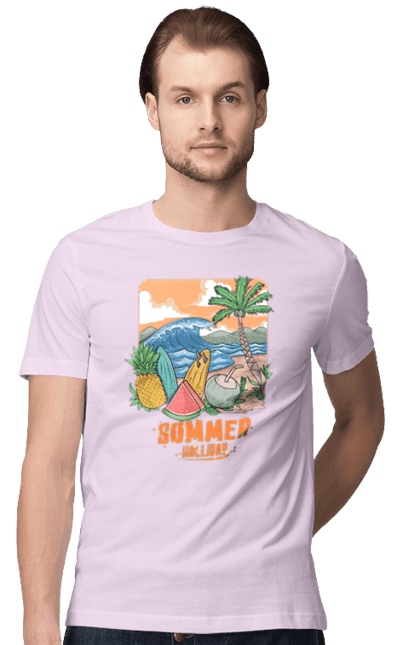 Футболка чоловіча з принтом "Літні Свята". Ананас, літо, море, пальма, хвилі. 2070702